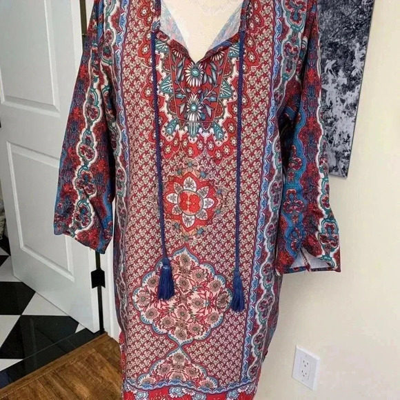 FLORAL AND PAISLEY SHIFT DRESS WITH TASSELS SMALL NWOT - Picture 12 of 16